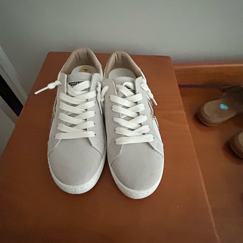 White and Tan Sneakers